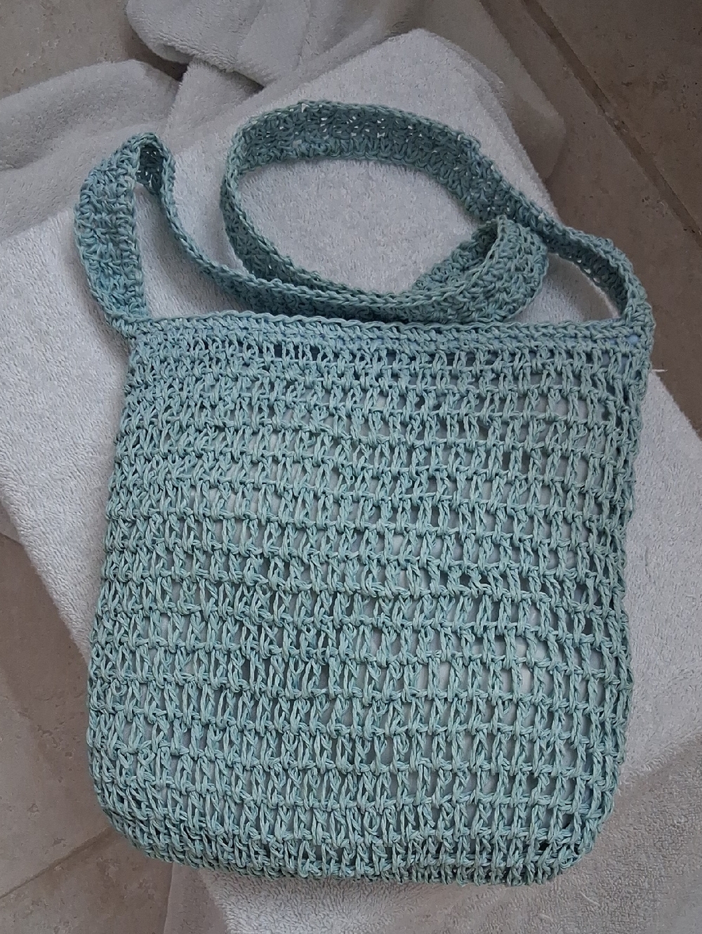 Crocheted TEAL Shoulder Bag with Wide Strap NWOT